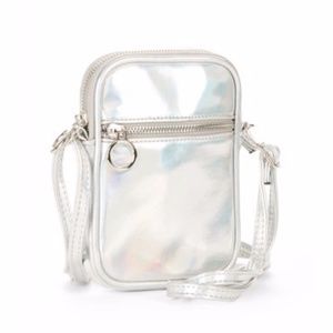 No Boundaries Silver Metallic Cell Phone Crossbody